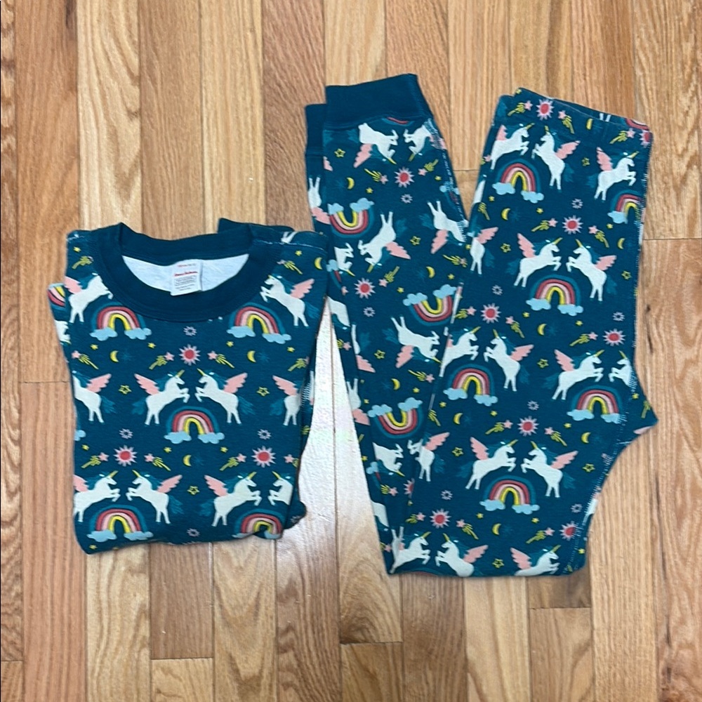 Hanna Andersson Rainbow Unicorn Kids Long John Pajama Set - size 12 (150cm)